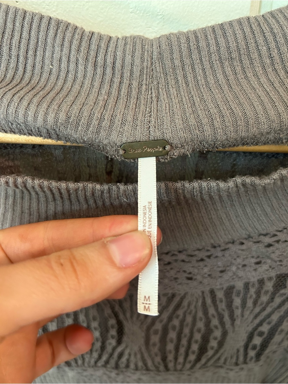 Free People Taupe Lace waffle knit Long Sleeve Top - Picture 5 of 7